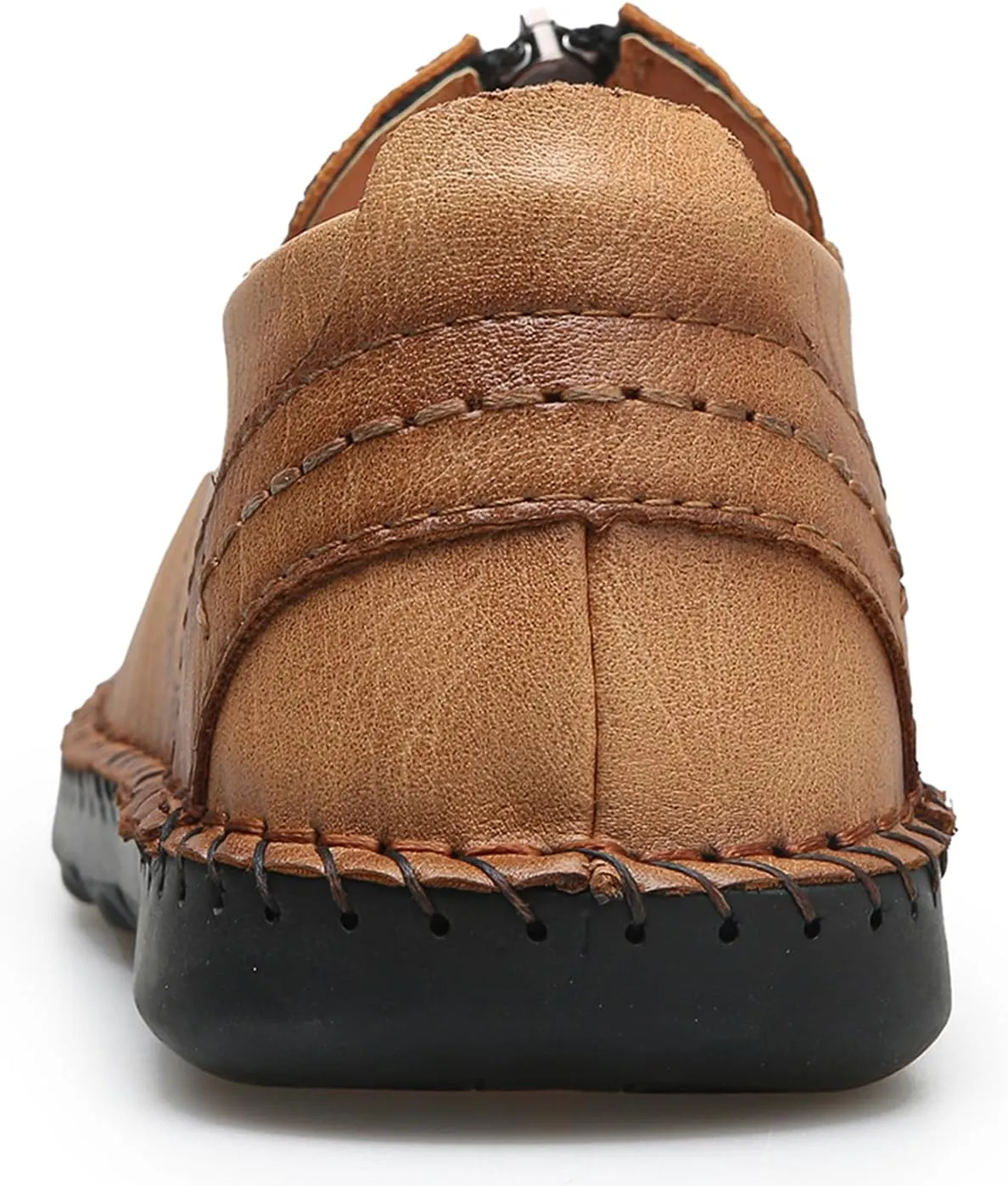Men's Leather Loafers Slip-On Driving Penny Loafers Classic Moccasins Handstitched Zipper Design Comfort Casual Walking Shoes