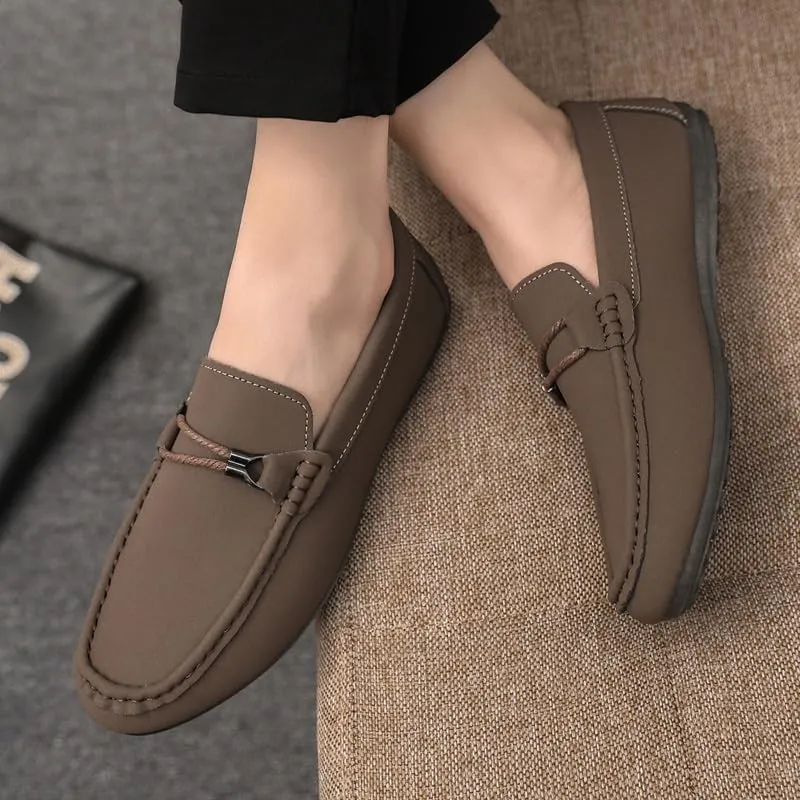 Mens Loafers Shoe Square Toe Faux Leather Apron Toe Moccasins Shoes Flexible Slip Resistant Flat Heel Classic Fashion Slip-on