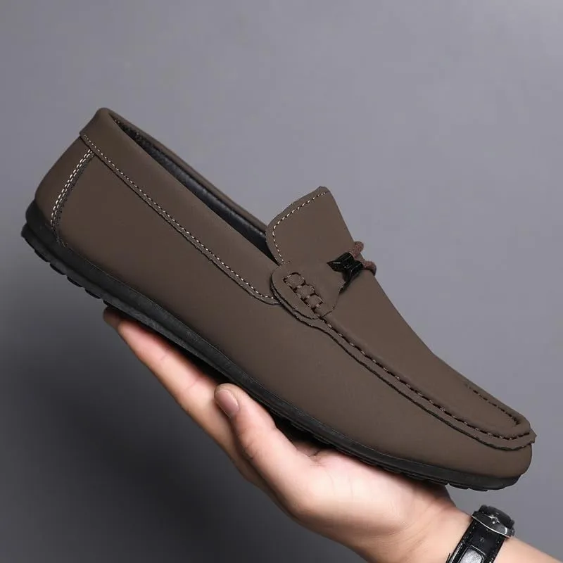 Mens Loafers Shoe Square Toe Faux Leather Apron Toe Moccasins Shoes Flexible Slip Resistant Flat Heel Classic Fashion Slip-on