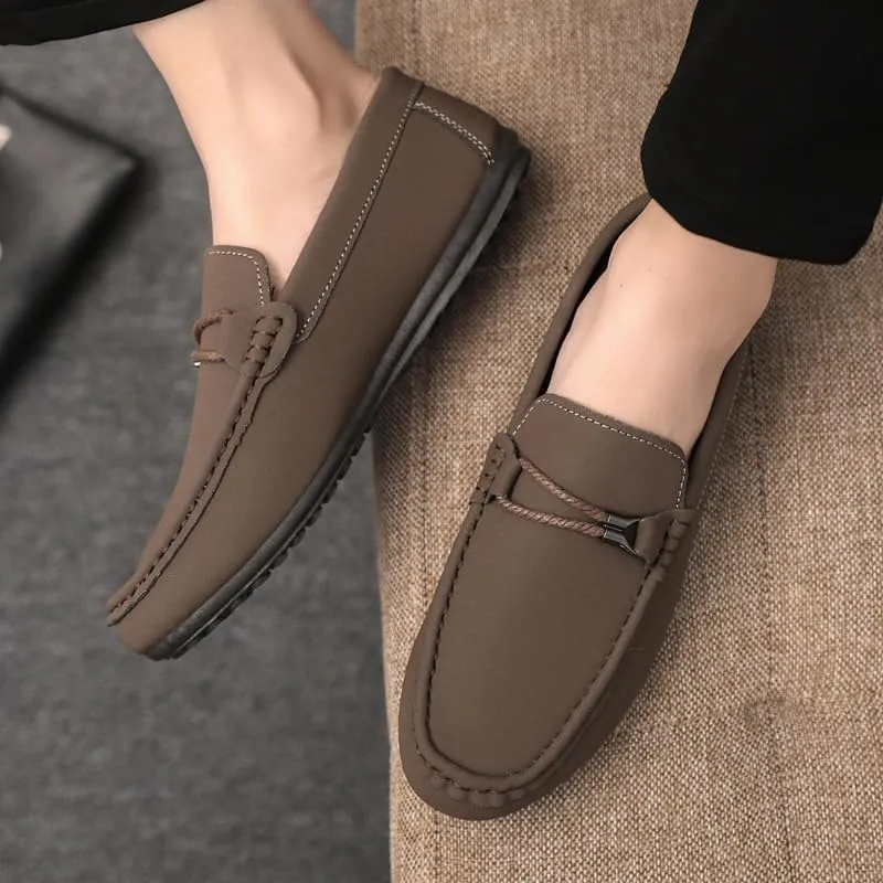 Mens Loafers Shoe Square Toe Faux Leather Apron Toe Moccasins Shoes Flexible Slip Resistant Flat Heel Classic Fashion Slip-on