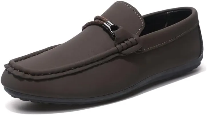 Mens Loafers Shoe Square Toe Faux Leather Apron Toe Moccasins Shoes Flexible Slip Resistant Flat Heel Classic Fashion Slip-on