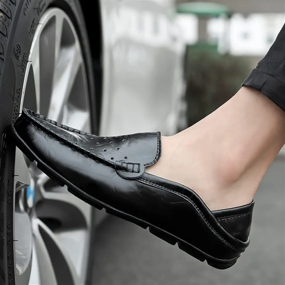 Men's Loafers Shoes Moccasins Breathable Simple Leather Flat Heel Anti-Slip Flexible Classic Slip-on