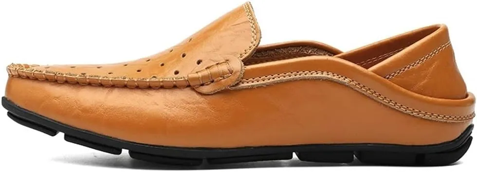 Men's Loafers Shoes Moccasins Breathable Simple Leather Flat Heel Anti-Slip Flexible Classic Slip-on