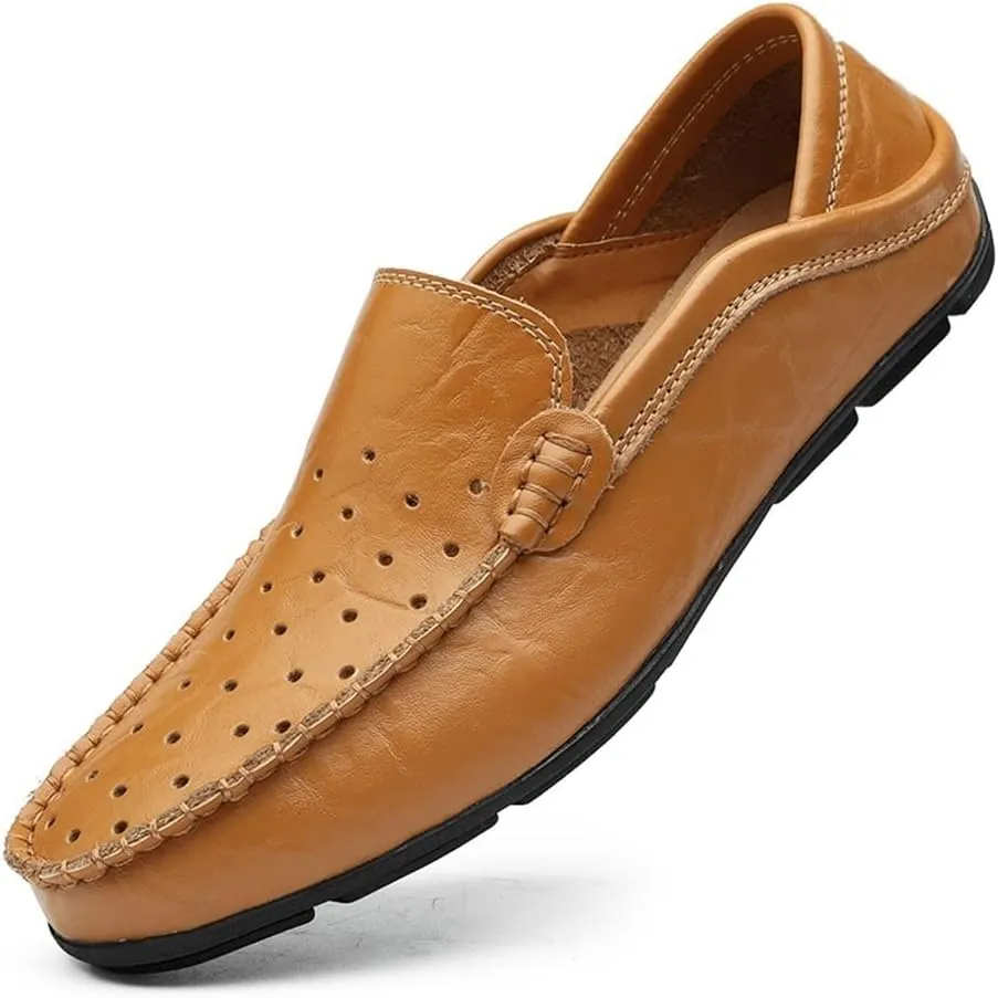 Men's Loafers Shoes Moccasins Breathable Simple Leather Flat Heel Anti-Slip Flexible Classic Slip-on
