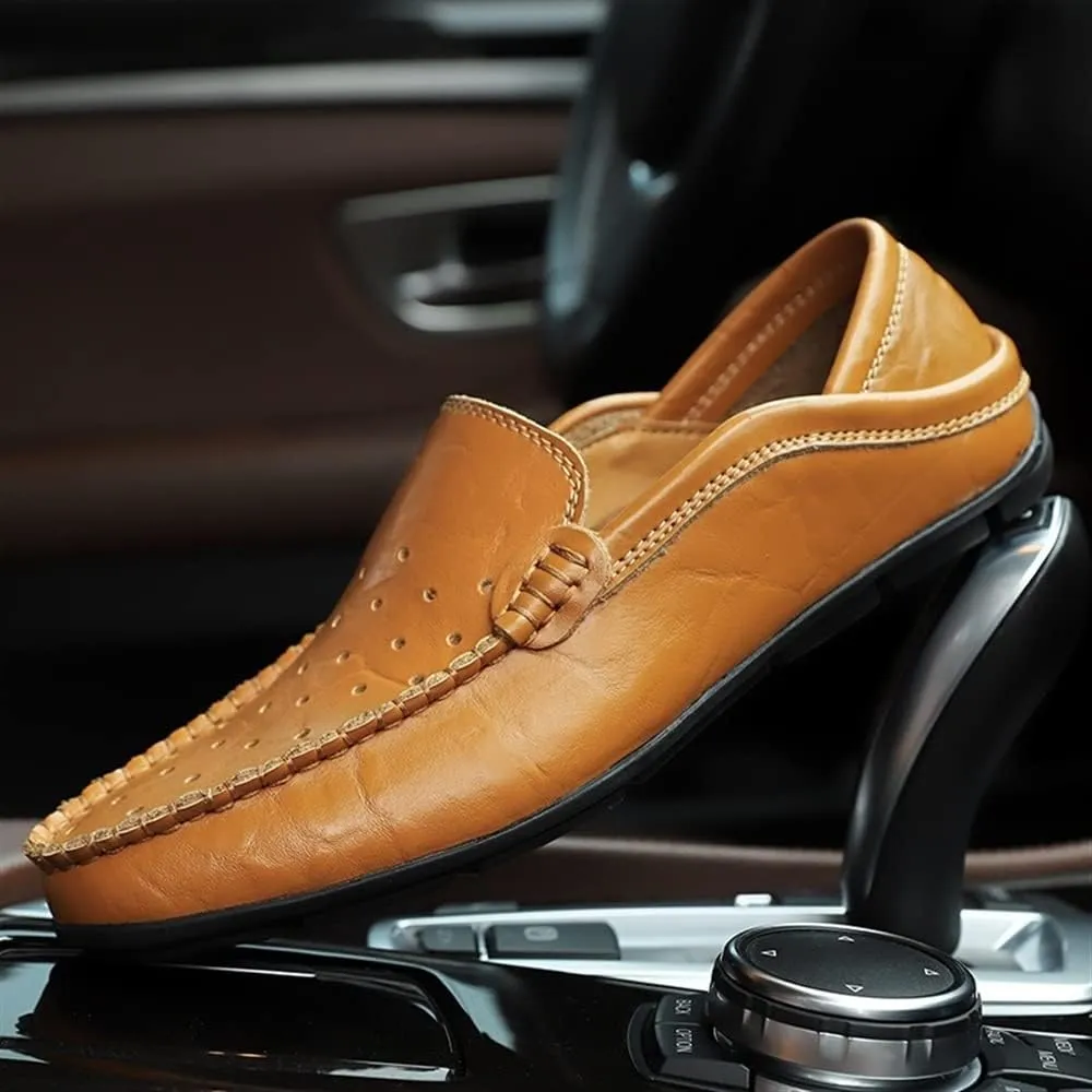 Men's Loafers Shoes Moccasins Breathable Simple Leather Flat Heel Anti-Slip Flexible Classic Slip-on