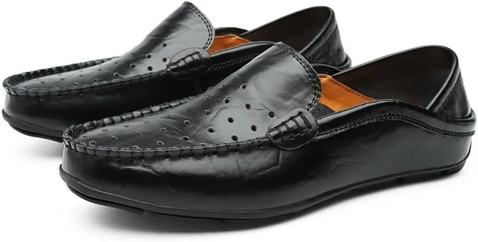 Men's Loafers Shoes Moccasins Breathable Simple Leather Flat Heel Anti-Slip Flexible Classic Slip-on