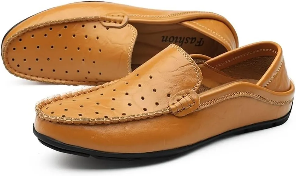 Men's Loafers Shoes Moccasins Breathable Simple Leather Flat Heel Anti-Slip Flexible Classic Slip-on