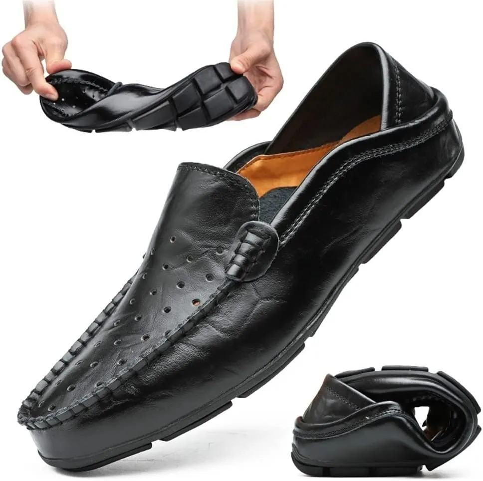 Men's Loafers Shoes Moccasins Breathable Simple Leather Flat Heel Anti-Slip Flexible Classic Slip-on