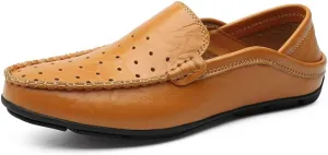 Men's Loafers Shoes Moccasins Breathable Simple Leather Flat Heel Anti-Slip Flexible Classic Slip-on