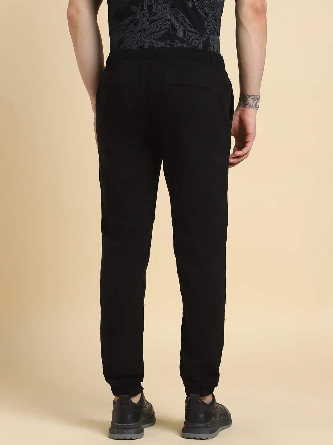 Men's Mid Rise Plain Casual Joggers Trousers