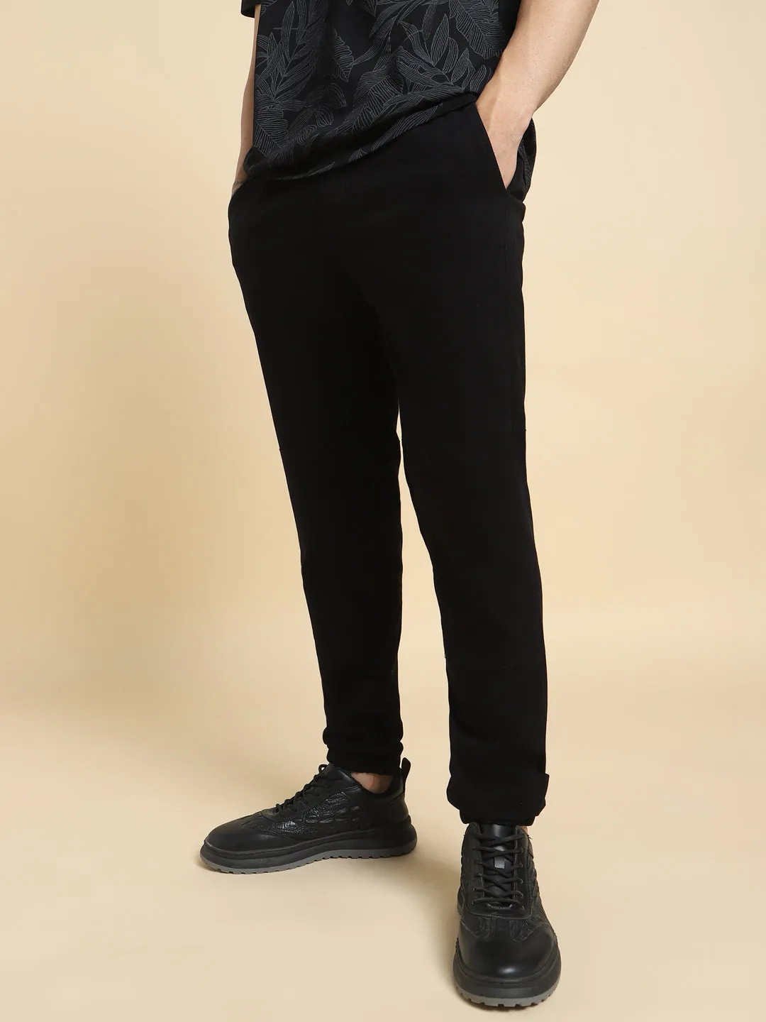 Men's Mid Rise Plain Casual Joggers Trousers