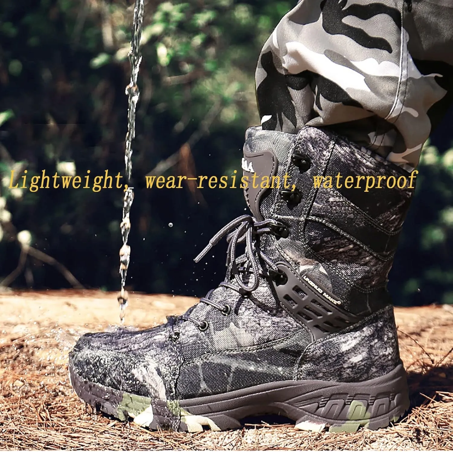 Men's Outdoor Tactical Boots, Waterproof Durable Camouflage with Zipper Oxford Cloth Military Shoes, for Desert Rubber Cushioning Outsole Hiking Shoes
