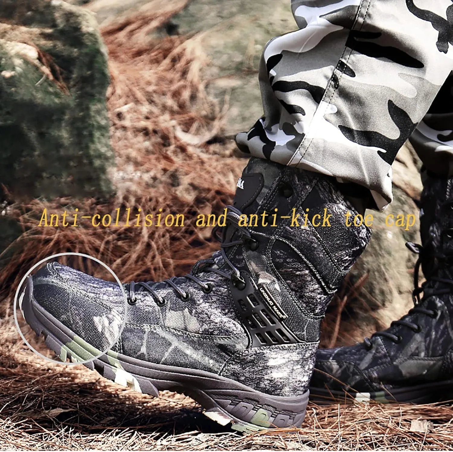 Men's Outdoor Tactical Boots, Waterproof Durable Camouflage with Zipper Oxford Cloth Military Shoes, for Desert Rubber Cushioning Outsole Hiking Shoes