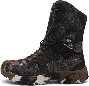 Men's Outdoor Tactical Boots, Waterproof Durable Camouflage with Zipper Oxford Cloth Military Shoes, for Desert Rubber Cushioning Outsole Hiking Shoes