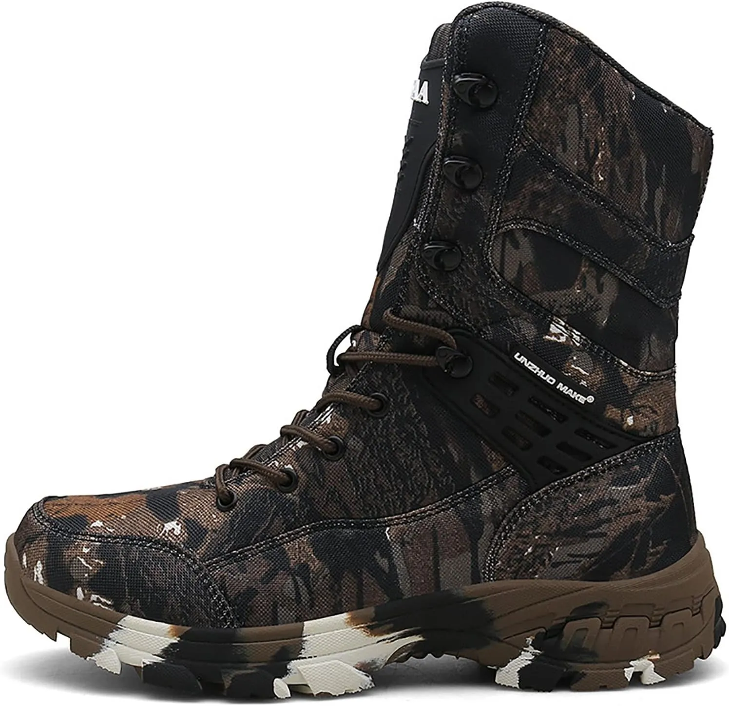 Men's Outdoor Tactical Boots, Waterproof Durable Camouflage with Zipper Oxford Cloth Military Shoes, for Desert Rubber Cushioning Outsole Hiking Shoes