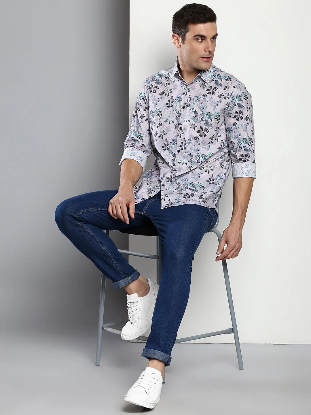 Men's Printed Mauve Slim Fit Satin Casual Shirt With Spread Collar & Full Sleeves (C9079_Mauve_S)