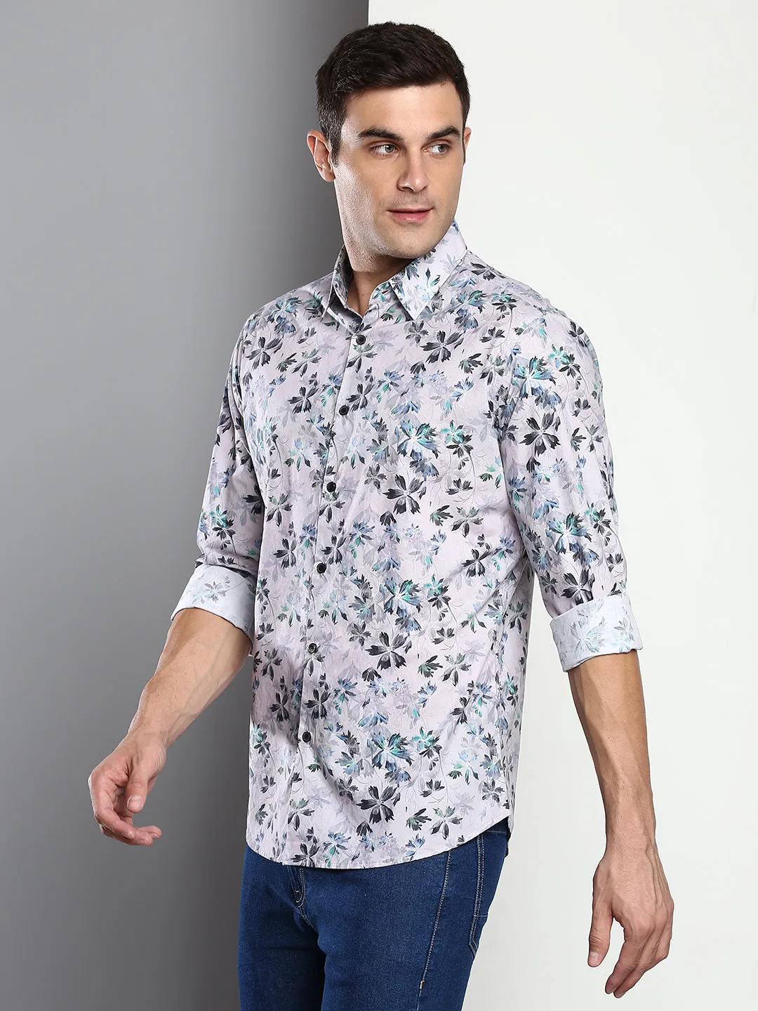 Men's Printed Mauve Slim Fit Satin Casual Shirt With Spread Collar & Full Sleeves (C9079_Mauve_S)