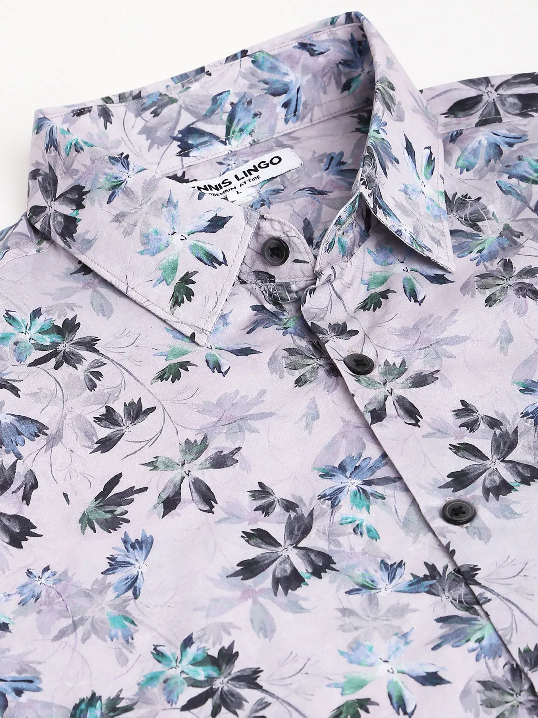 Men's Printed Mauve Slim Fit Satin Casual Shirt With Spread Collar & Full Sleeves (C9079_Mauve_S)