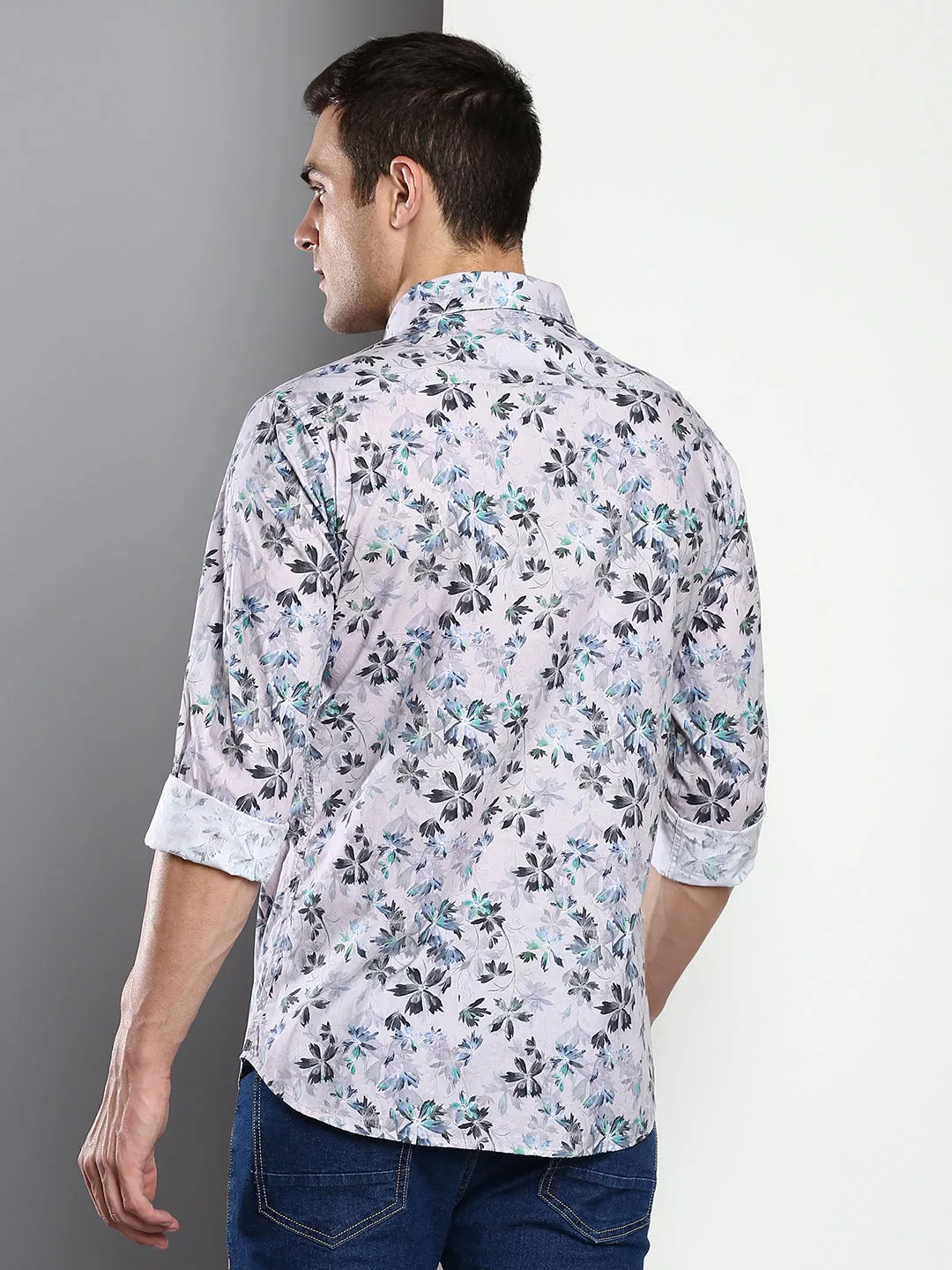 Men's Printed Mauve Slim Fit Satin Casual Shirt With Spread Collar & Full Sleeves (C9079_Mauve_S)