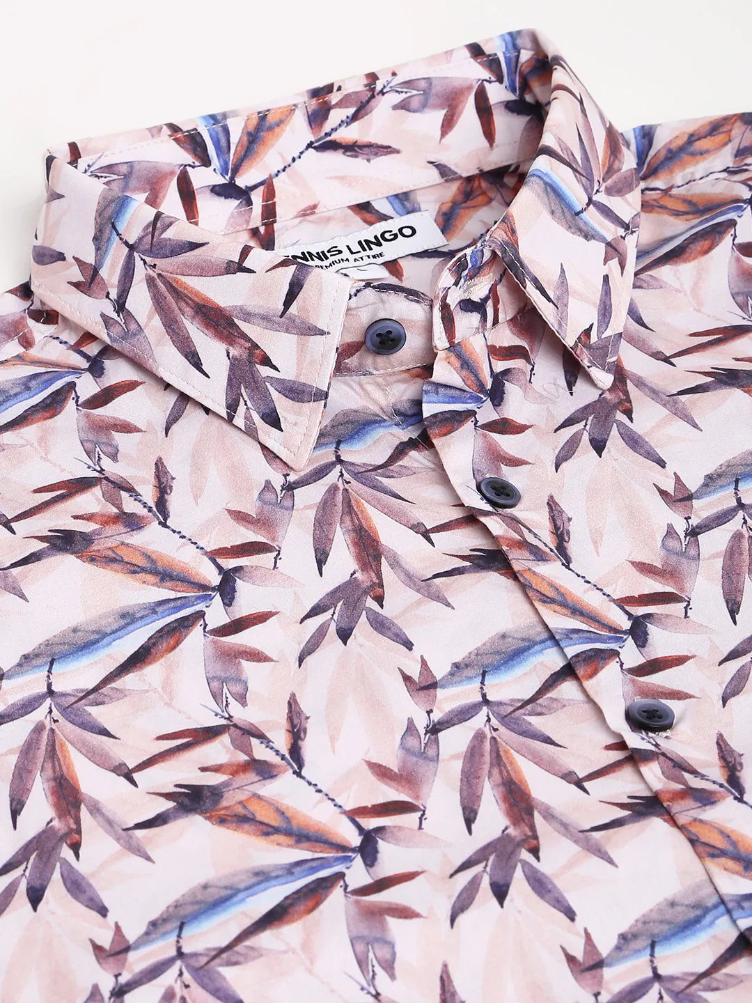 Men's Printed Peach Slim Fit Satin Casual Shirt With Spread Collar & Full Sleeves (C9045_Peach_S)