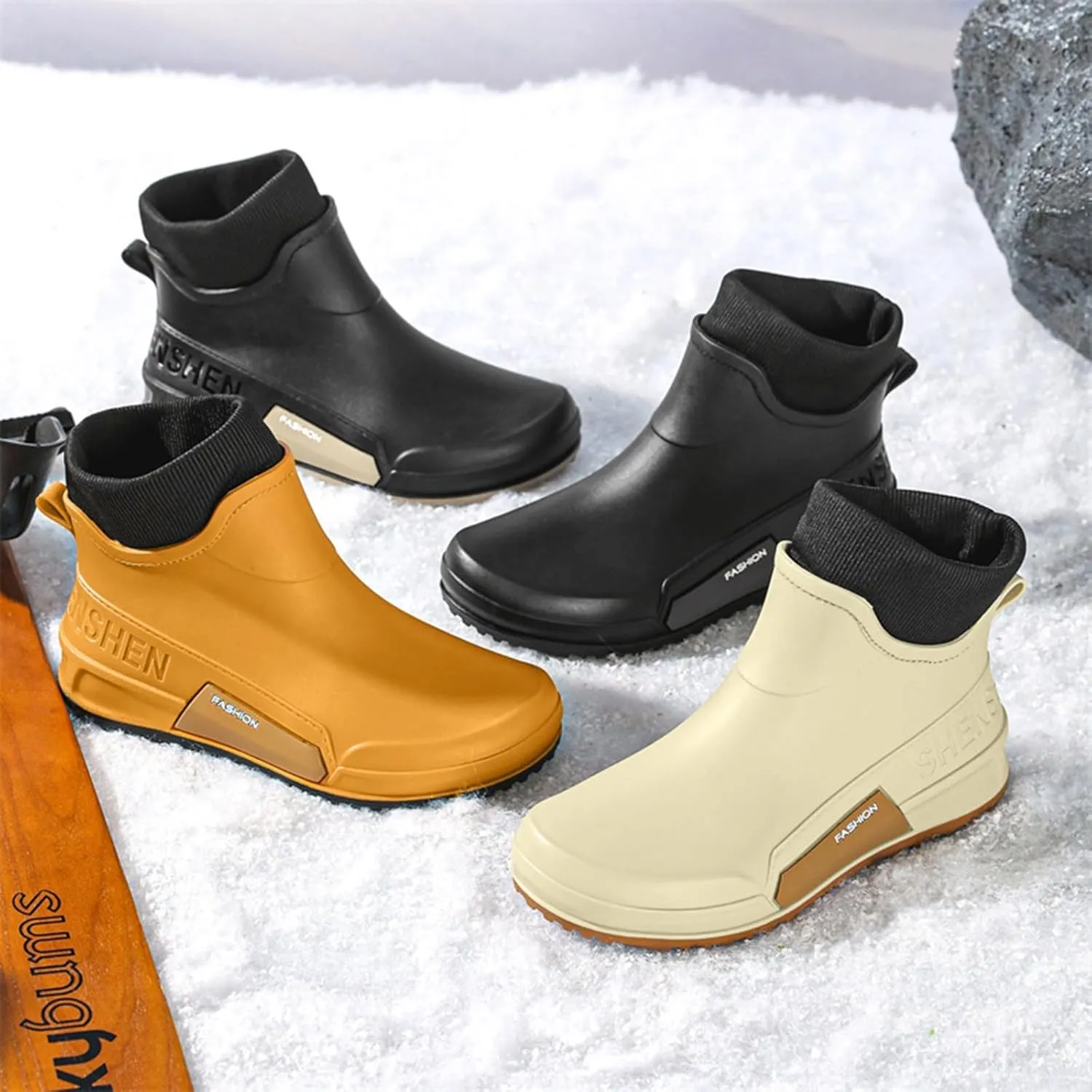 Men's Rain Boots Wide Calf Waterproof Rubber Boots Wide Width Non Slip Work Boots Ankle Short Rain Boots