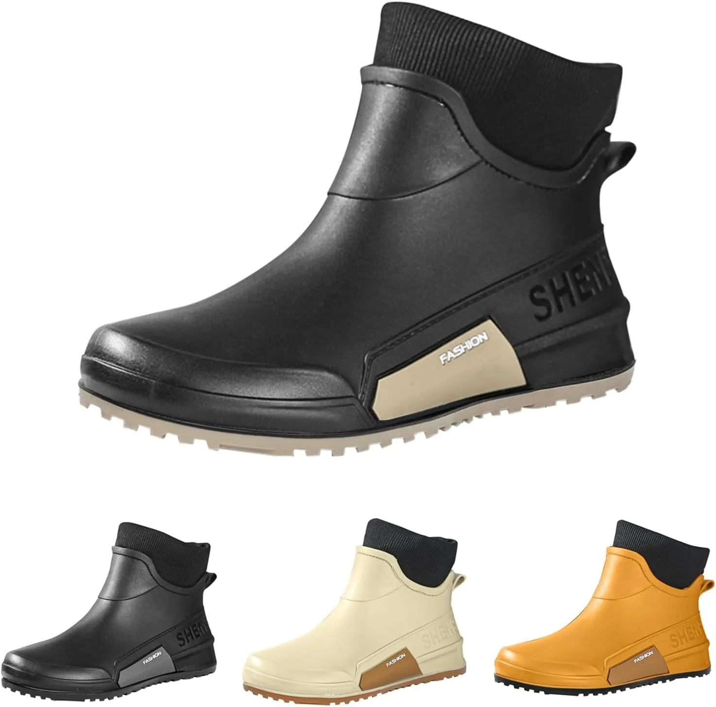 Men's Rain Boots Wide Calf Waterproof Rubber Boots Wide Width Non Slip Work Boots Ankle Short Rain Boots