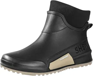 Men's Rain Boots Wide Calf Waterproof Rubber Boots Wide Width Non Slip Work Boots Ankle Short Rain Boots