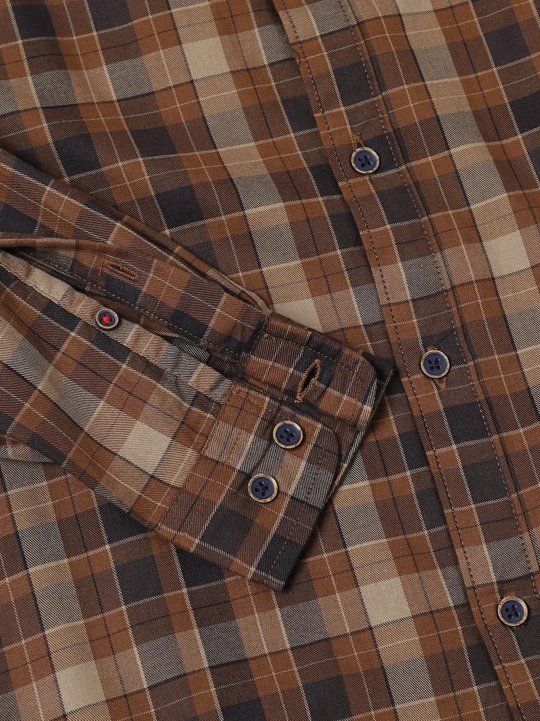 Men's Regular Collar Slim Fit Checks Khaki Casual Shirts