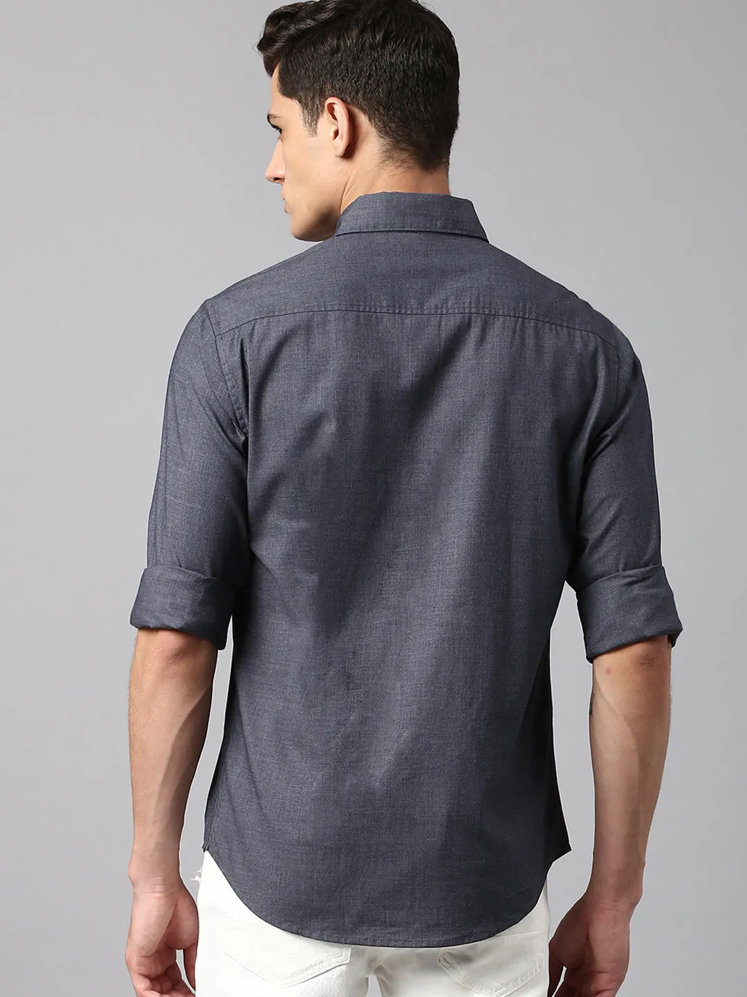 Men's Regular Collar Slim Fit Solid Green Casual Shirt