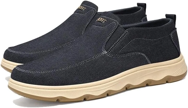 Men's Slip-On Canvas Walking Loafers,Comfortable Non Slip Orthopedic Flat Sneakers Outdoor Lightweight Casual Working Driving Shoes
