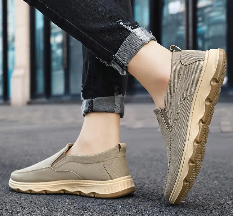 Men's Slip-On Canvas Walking Loafers,Comfortable Non Slip Orthopedic Flat Sneakers Outdoor Lightweight Casual Working Driving Shoes