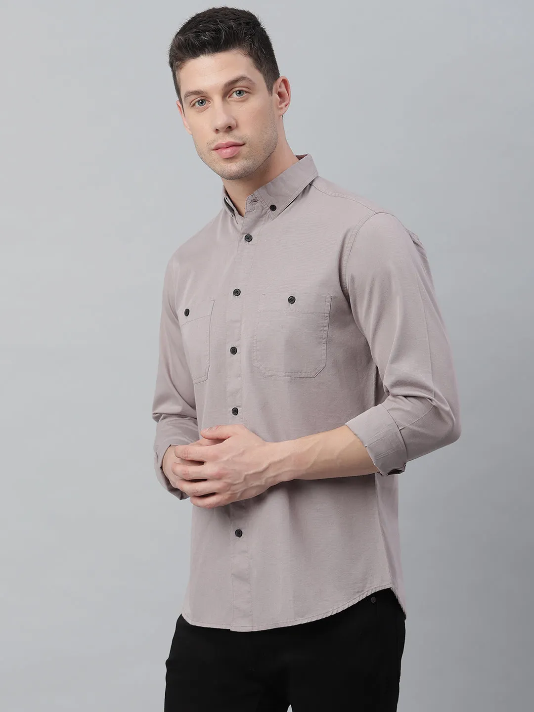 Men's Solid Dusty Grey Slim Fit Cotton Casual Shirt