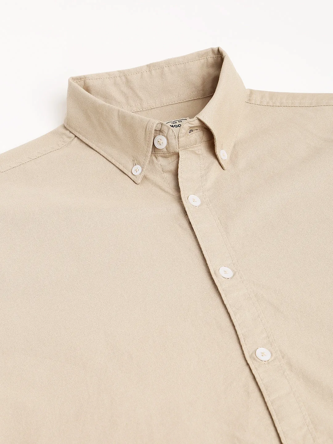 Men's Solid Slim Fit Cotton Oxford Casual Shirt With Button-Down Collar & Full Sleeves