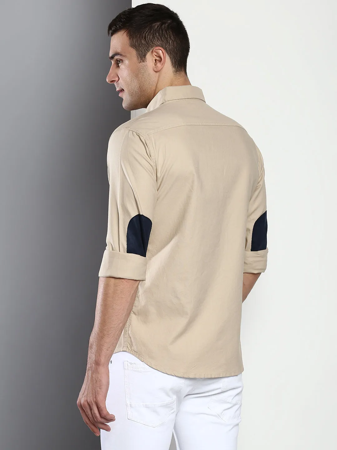 Men's Solid Slim Fit Cotton Oxford Casual Shirt With Button-Down Collar & Full Sleeves
