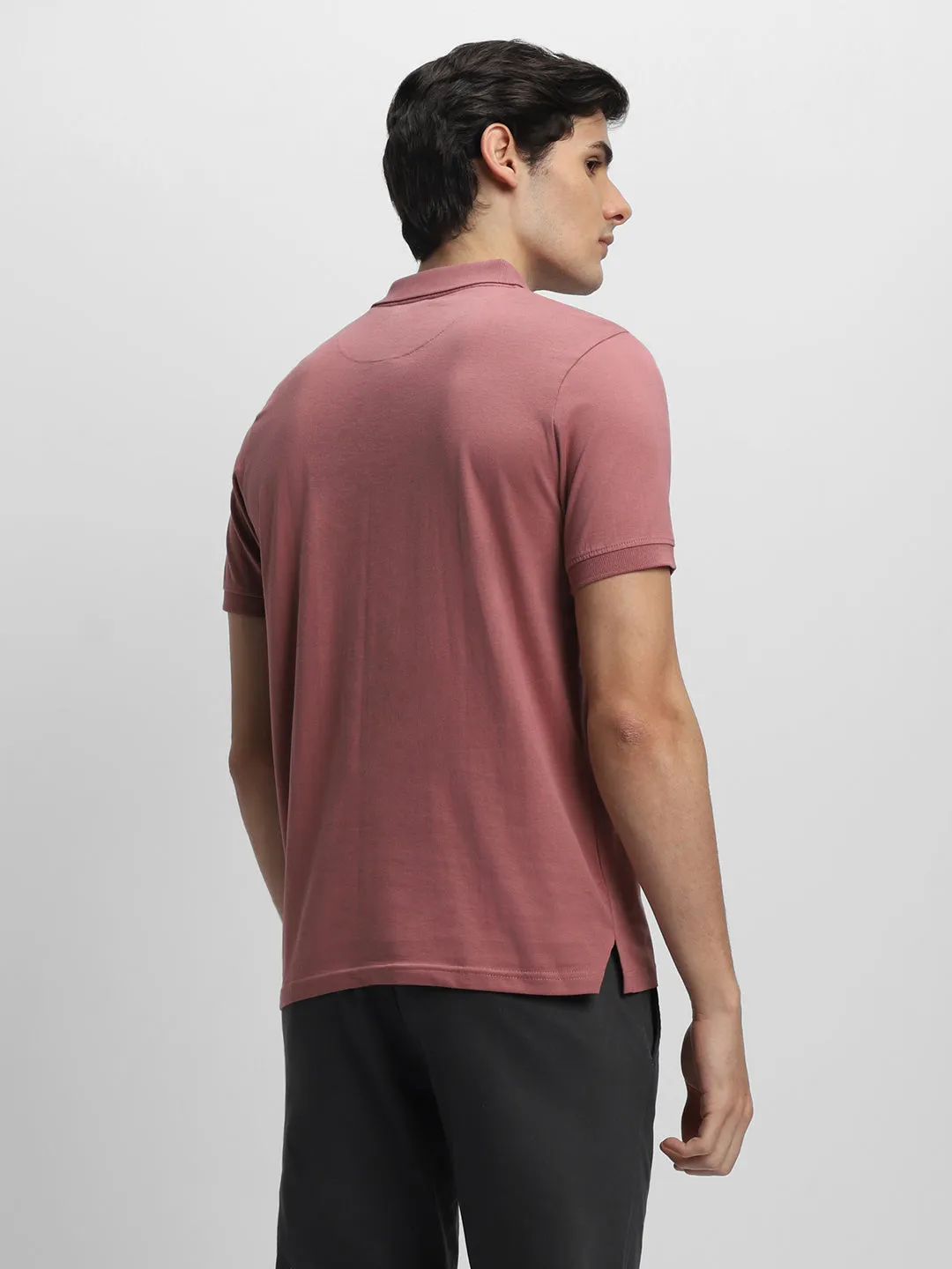 Men's Spread Collar Regular Fit Stripes Pink T-shirt