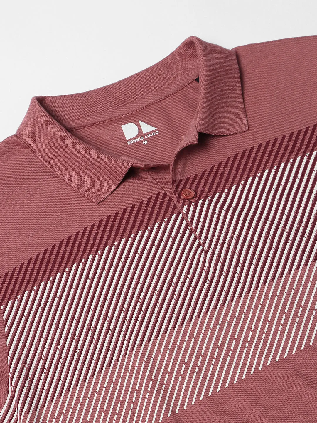 Men's Spread Collar Regular Fit Stripes Pink T-shirt