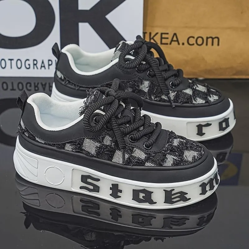 Men's Street Style Skate Shoes, Comfy Non Slip Casual Up Sneakers Outdoor Activities