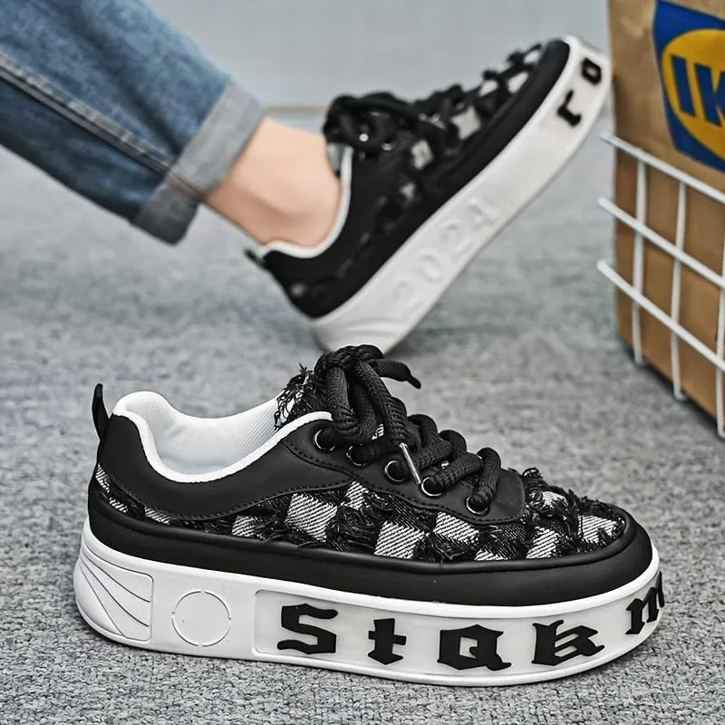Men's Street Style Skate Shoes, Comfy Non Slip Casual Up Sneakers Outdoor Activities
