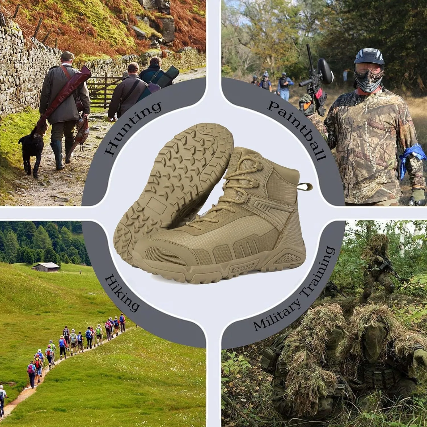 Mens Tactical Combat Boots | Waterproof, Lightweight, Slip-Resistant Hiking Boots for Outdoor, Work, and Military Use