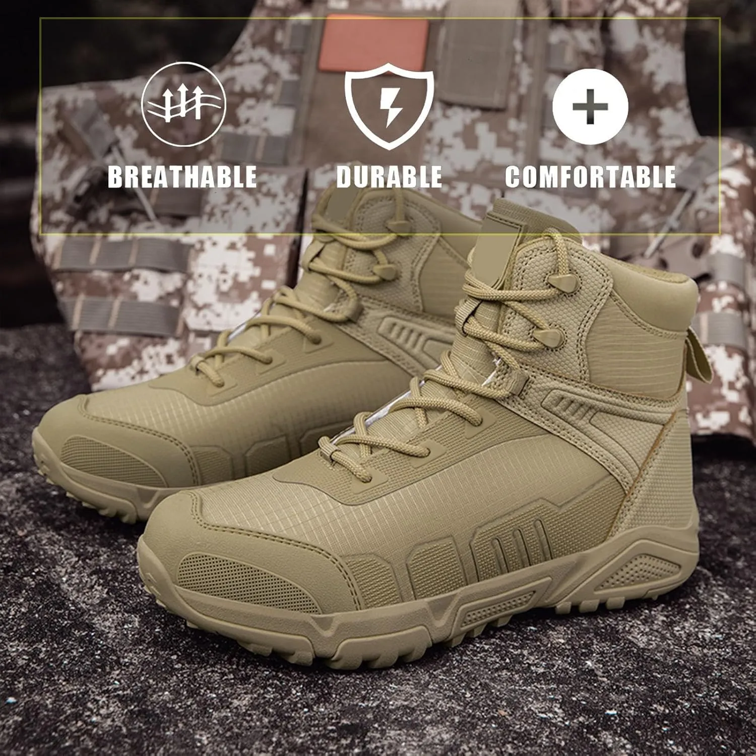 Mens Tactical Combat Boots | Waterproof, Lightweight, Slip-Resistant Hiking Boots for Outdoor, Work, and Military Use