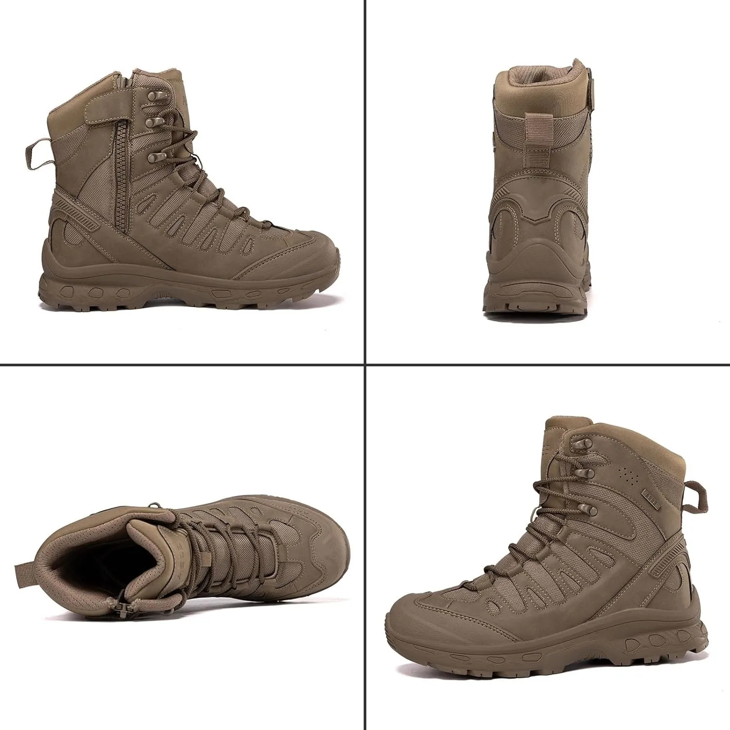 Men's Tactical Combat Boots with Side Zipper, Waterproof, Lightweight, and Breathable for Hiking, Work, and Hunting