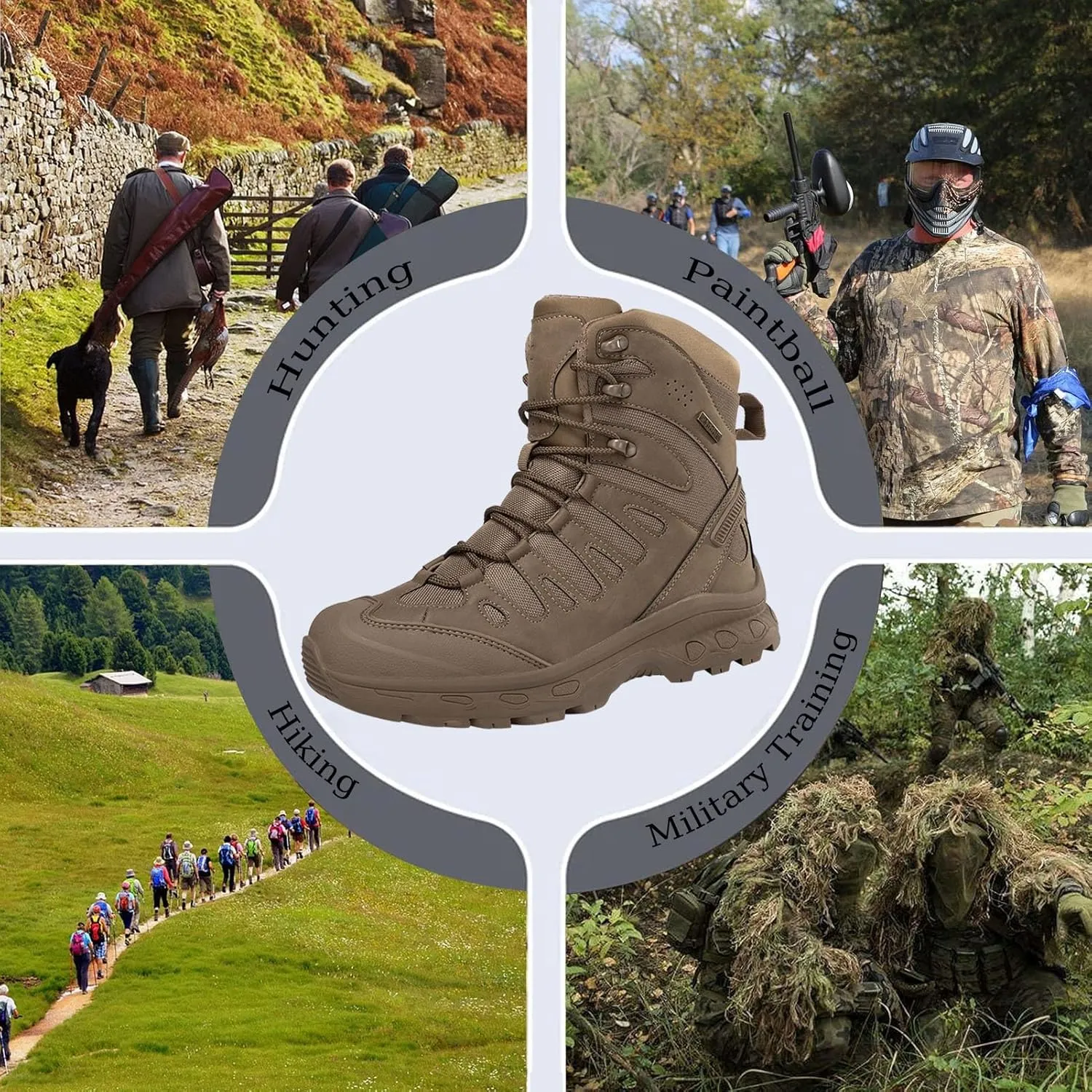 Men's Tactical Combat Boots with Side Zipper, Waterproof, Lightweight, and Breathable for Hiking, Work, and Hunting