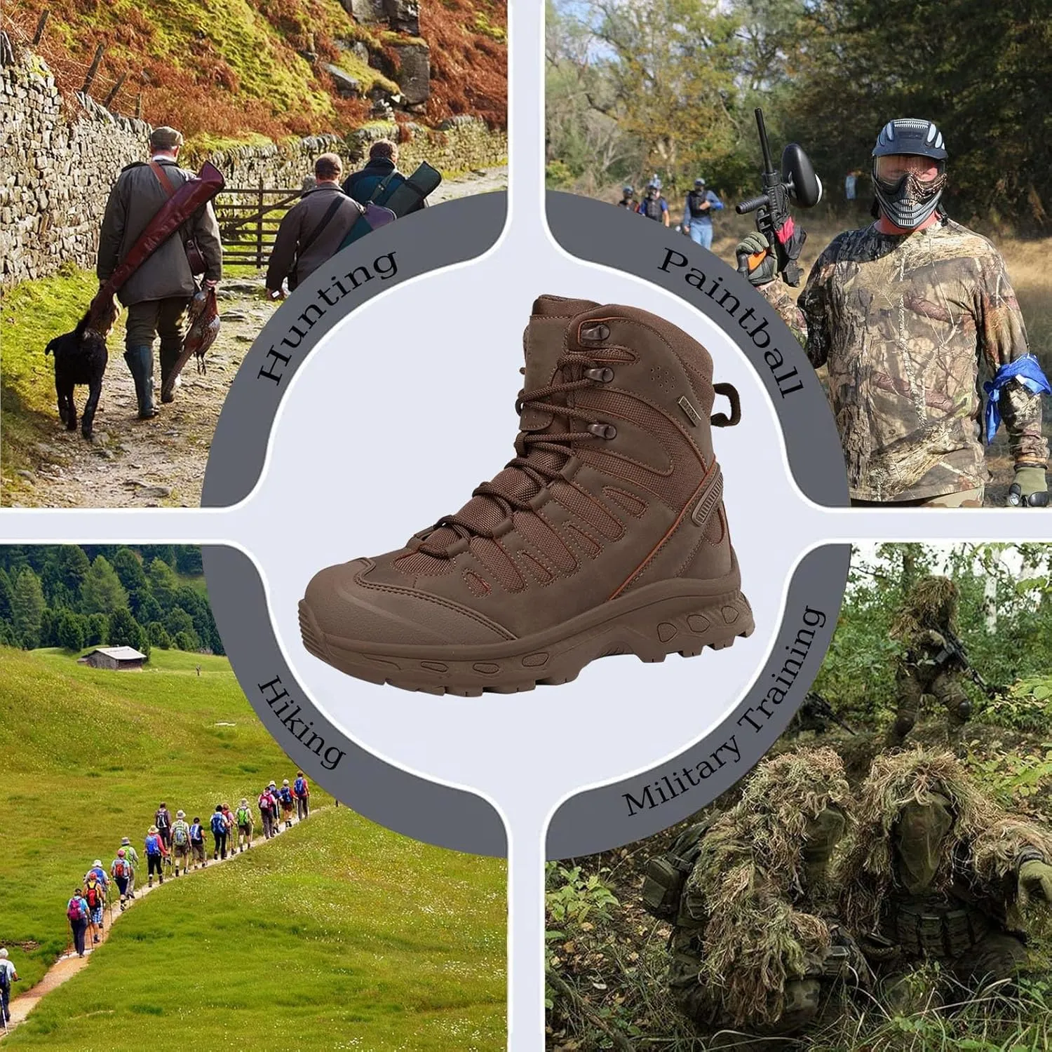 Men's Tactical Combat Boots with Side Zipper, Waterproof, Lightweight, and Breathable for Hiking, Work, and Hunting