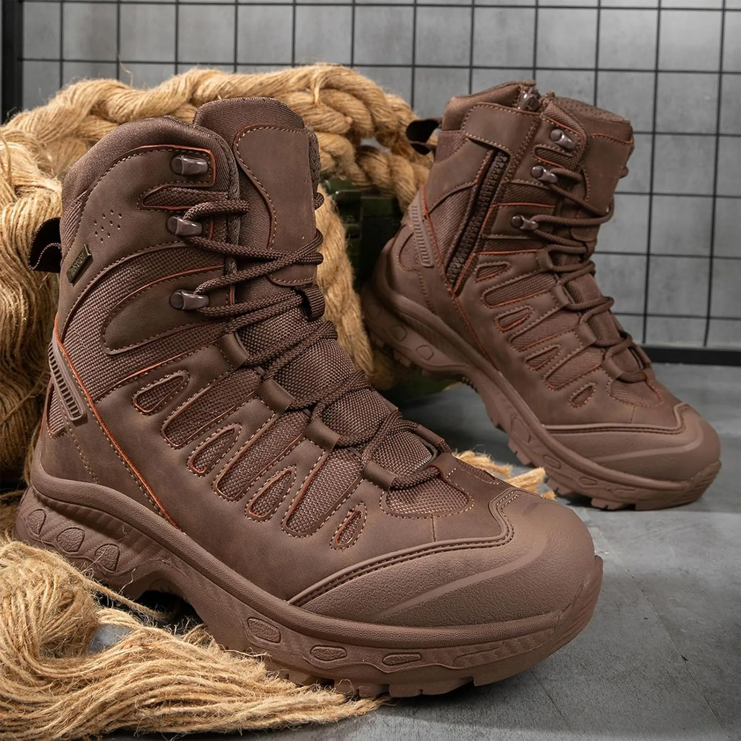 Men's Tactical Combat Boots with Side Zipper, Waterproof, Lightweight, and Breathable for Hiking, Work, and Hunting