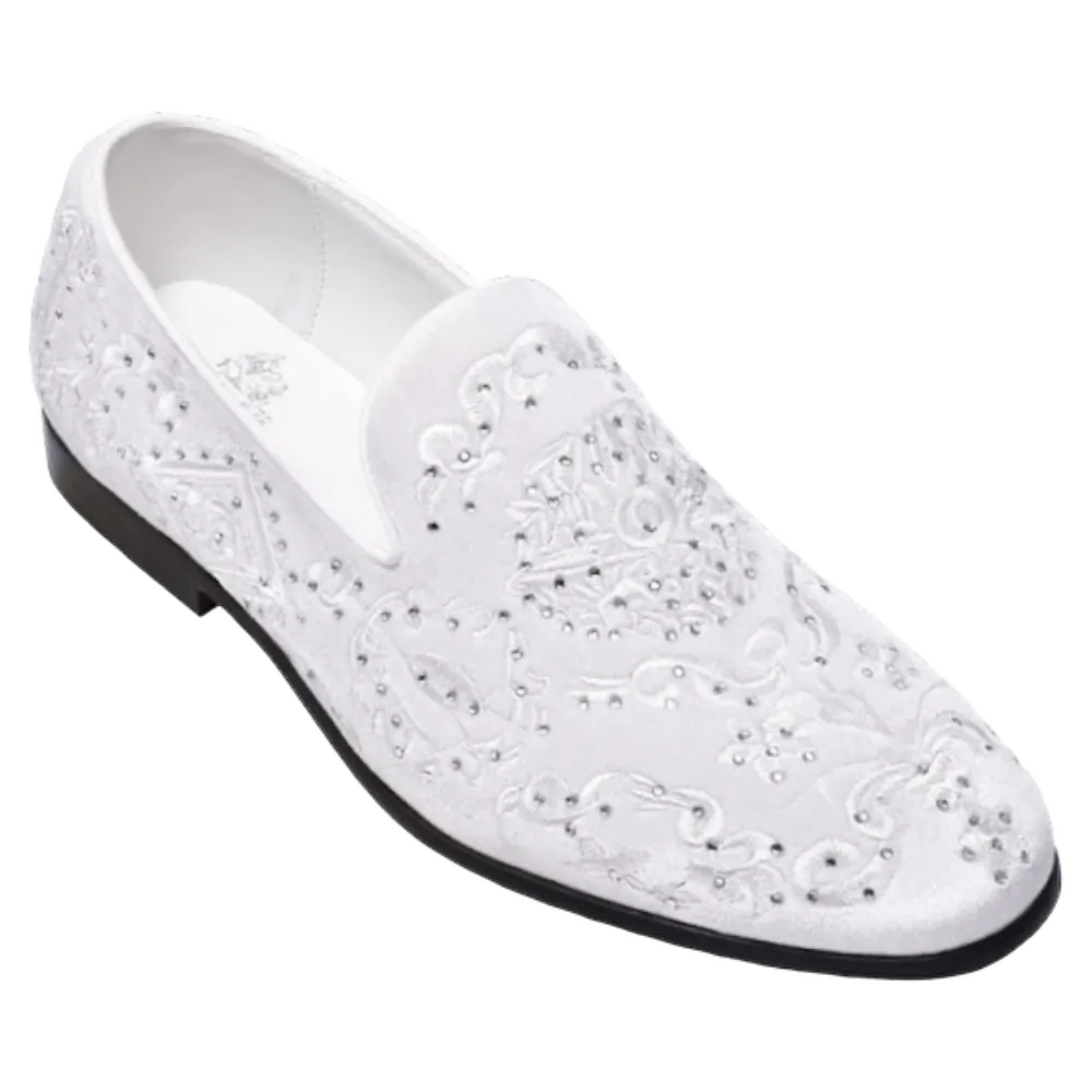 Men's white and silver shoes white loafer slip on tuxedo velvet dress shoes