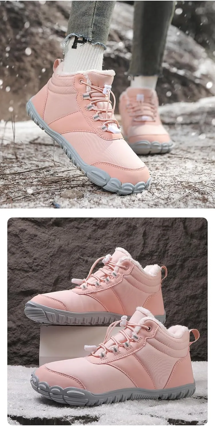 Mens Womens Winter Snow Boots Faux Sherpa Lined Waterproof Snow Sneakers Slip On Barefoot Wide Toe Box Ankle Boots