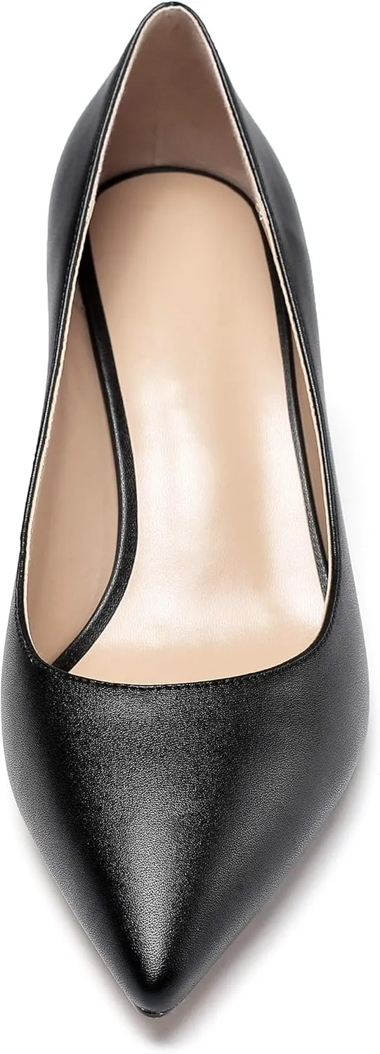 Mettesally Women's Kitten Heels Pointed Toe Suede Pumps Mid Heel Comfortable Slip On Party Dress Shoes