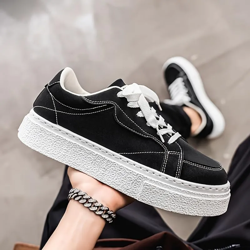 [Minimalist Design] Men's Trendy Green Skate Sneakers - Casual Low-Top Lace-Up Shoes with White Stripe, Comfortable PU Upper & Durable PVC Sole for Casual Attire