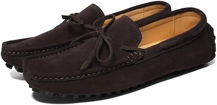 New Men's Loafers Round Toe Nubuck Leather Driving Loafers Flexible Comfortable Lightweight Classic Slip On
