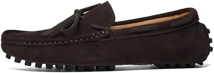 New Men's Loafers Round Toe Nubuck Leather Driving Loafers Flexible Comfortable Lightweight Classic Slip On